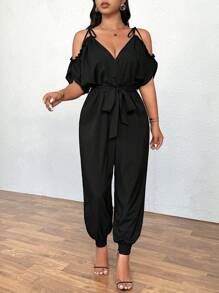 Elenzga Bộ đồ liền thân rộng rãi thời trang cho nữ, mùa hè - màu đen - Xem 6