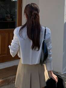 DAZY Solid Color Long Sleeve Casual Shirt,Long Sleeve Tops,Back To School Clothes Preppy Tops Fall - White - View 2