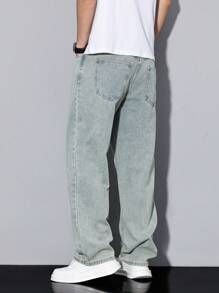 Claim Dot Loose Fit Men's Slant Pocket Straight Leg Jeans - Blue - View 4