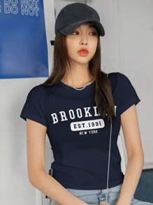 DAZY Letter Graphic Crop Tee Summer - Navy Blue - View 4