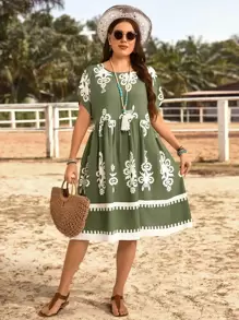EMERY ROSE Vestido de lino simple y de moda talla grande, adecuado para atuendos de verano, campo y primavera para mujeres, atuendos de verano para mujeres, ropa bohemia para mujeres, ropa occidental para mujeres - Multicolor - Ver 6