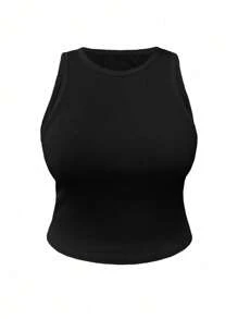 INAWLY Women's Summer Casual Solid Color Tight Camisole - Black - View 3