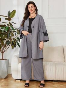 Lacomfia Plus Size 2Pcs/Set Solid Color Jacket And Trousers, Casual And Fashionable For Daily Wear - Grey - View 5