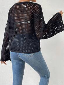 Chiquease 女士网眼长袖纯色毛衣，简约时尚夏季针织套头衫秋冬