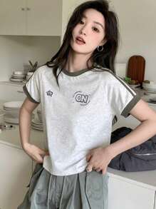 DAZY Women's Summer Casual Short Sleeve T-Shirt With Letter Print And Raglan Sleeve,Crop Tops Women - Grey - View 8