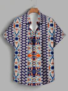Manfinity VCAY Men's Bohemian Style Geometric Print Short Sleeve Casual Shirt - Multicolor - View 2