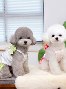 PETSIN Falda de cuadros ligera y transpirable con decoración de texto coreano "Cute Love", cachorro, sandía y lazo, ideal para perros en primavera/verano