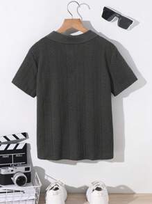 SHEIN Little Byeori 男童纯色短袖翻领Polo衫 - 深灰色 - 查看 2