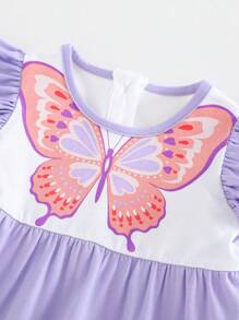 Cozy Pixies Newborn Baby Girl Butterfly Pattern Round Neck Cap Sleeve Waist Cinched Bodycon Dress