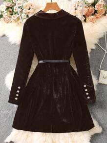 SHEIN Unity Satin & Velvet Patchwork Long Casual Blazer For Autumn And Winter Fall Cloth For Women - Brown - View 2