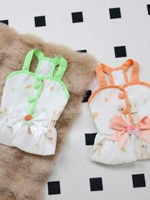 PETSIN Orange Spring/Summer Cute Bunny Ear & Carrot Print Decor Bow Pet Dress, Lightweight Breathable Leash Attached - Orange - View 5