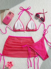 Swim Mod 3pcs/Set Women's Beach/Summer Swimwear Outfit - Hot Pink - View 2