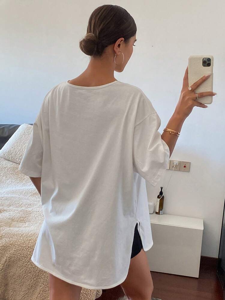 Women Letter Print Oversized Long/Short Sleeve T-Shirt,Fall Clothes