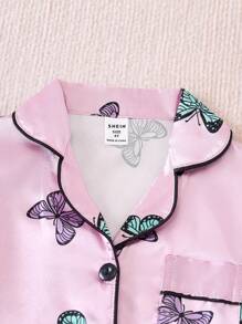 Young Girl Butterfly Print Contrast Piping PJ Set