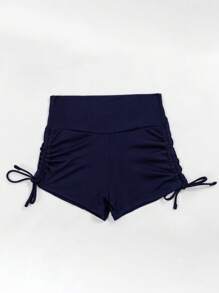 SHEIN Swim Women Drawstring Side Swim Bottoms For Summer Beach Vacation - Navy Blue - View 2