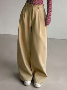 DAZY Women Wide Leg Pants With Pockets, Solid Color, Loose - Brown - View 6