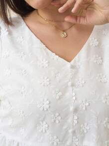 Chikora Plus Size Women's Summer White 3D Embroidered A-Line Loose Shirt,Summer Outfits For Women,Vacation Outfits Women - White - View 7