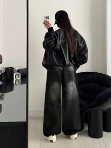 SHEIN Cottnline WOMEN WIDE LEG LOW WAIST JEANS - Black - View 2