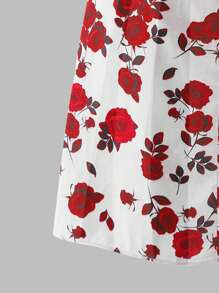 SHEIN Explorewe Bộ 2 chiếc khăn choàng mỏng bằng vải chiffon cho bé gái tuổi teen kết hợp với váy yếm họa tiết hoa nhỏ nhắn, rộng rãi và thoải mái, bó chặt eo, thích hợp để mặc hàng ngày, đi nghỉ ở bãi biển, khu nghỉ dưỡng giải trí, khách dự tiệc cưới sang trọng - Đỏ - Xem 7