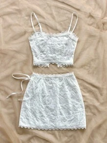 Soleia Bohemian ,Boho, Romantic Floral ,Vacation, Floral 4th Of July Clothes Summer Two Pieces Set Rave Outfits Festival Festival New Years Eve Outfits/Coquette Outfitcold Weather Outfits/Ice Skating Outfitidate Night Outfit Vacation Outfits Woman Women's Resort Style Floral Embroidery Cami Top & Mini Skirt, Multi-Occasion, Matching Sets, Two Pieces Summer Beach Vacation Outfit Set