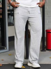 Manfinity Homme Pantalones de chándal de bolsillo con nudo delantero, uso casual diario, talla grande para hombres - Gris - Ver 1