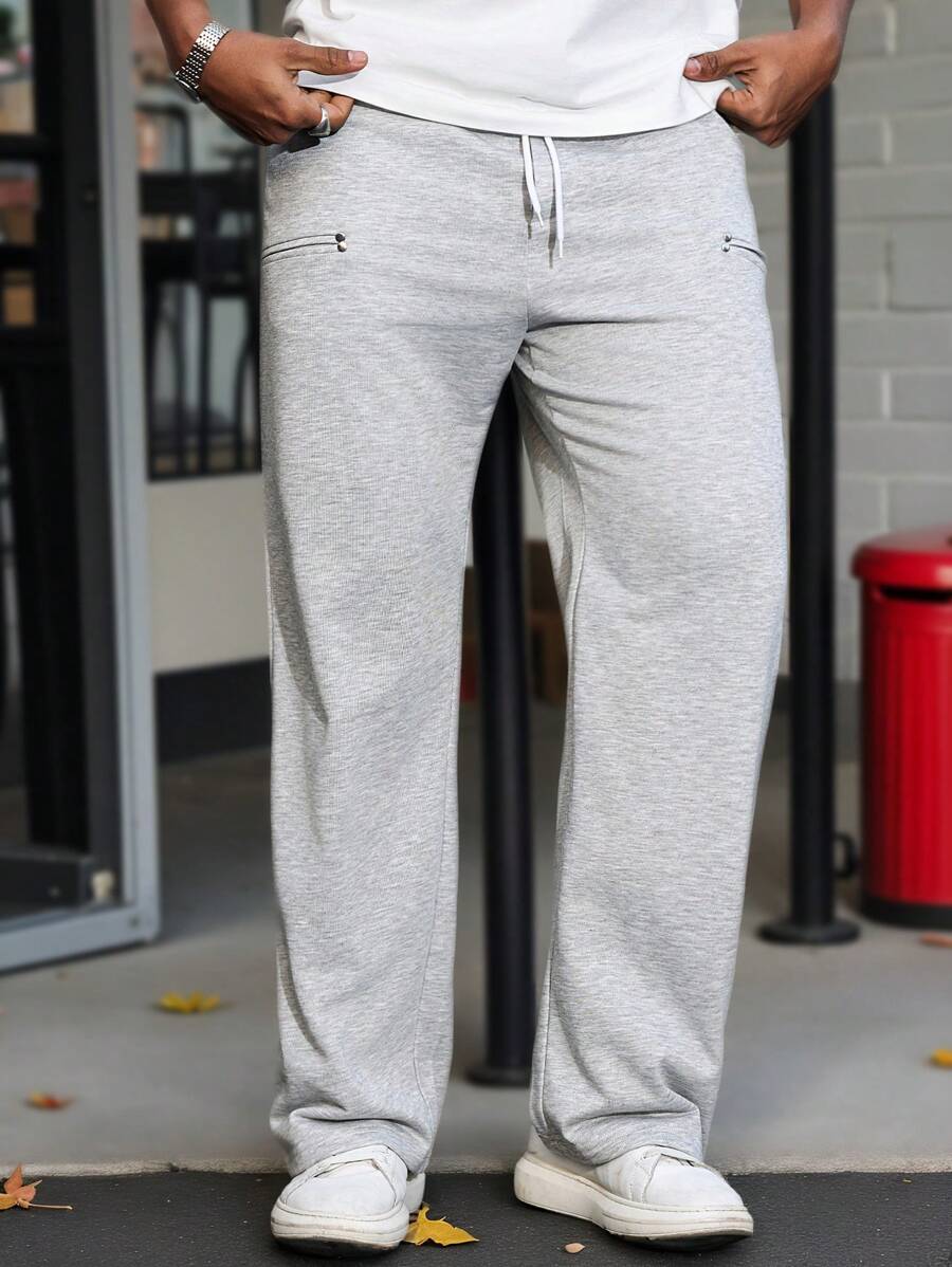 Manfinity Homme Pantalones de chándal de bolsillo con nudo delantero, uso casual diario, talla grande para hombres - Gris - Ver 1