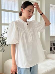 DAZY Mock Neck Puff Sleeve Blouse Fall - White - View 4