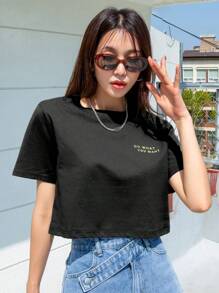 DAZY Letter Graphic Crop Tee Summer - Black - View 4