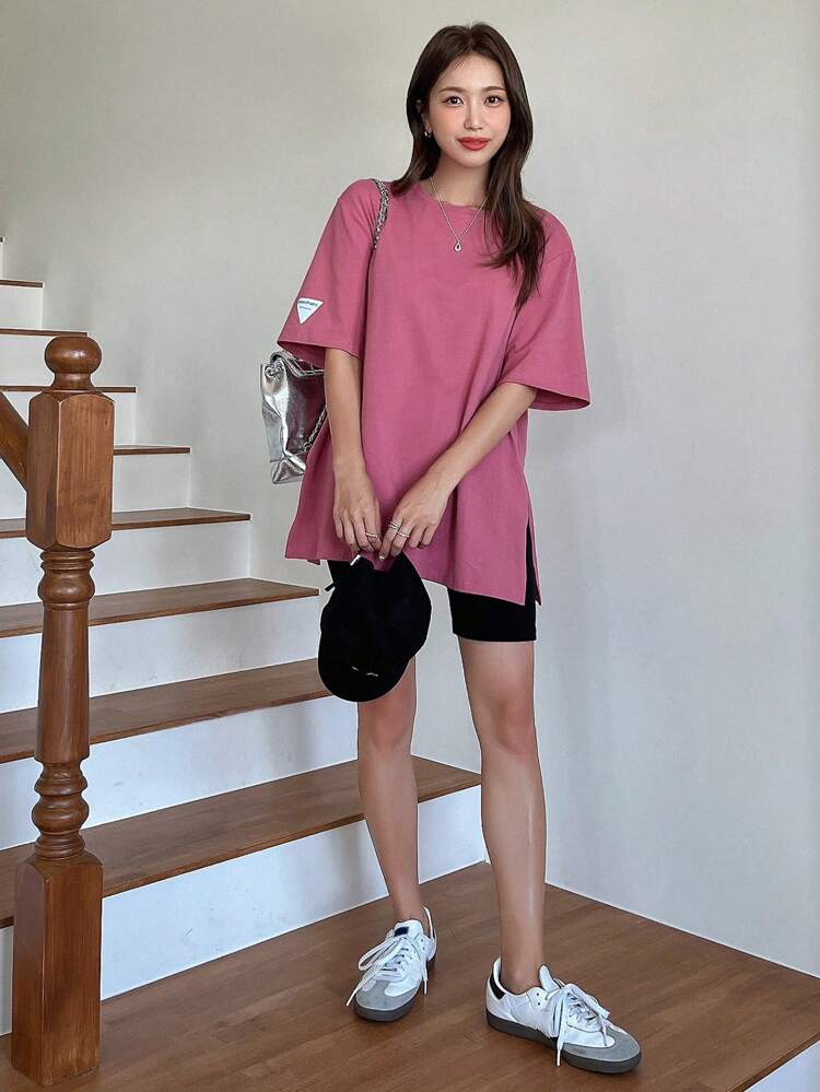 Women's Summer Letter Print Logo Round Neck Drop Shoulder Loose Casual T-Shirt Old Money Style Oversized T-Shirt Business Casual Woman Work Clothes