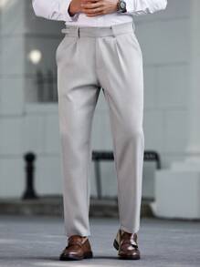 Manfinity Mode Men's Solid Color Tapered Suit Pants, Suitable For Business & Commute Men Clothing Men Pants - Light Grey - View 1