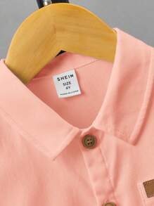 SHEIN 小男孩纯色短袖单排扣休闲时尚衬衫 - 藕粉色 - 查看 3