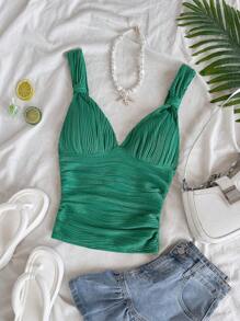 Soleia 休闲浪漫假期纯色绿色扭纹背心圣诞节情人节新年