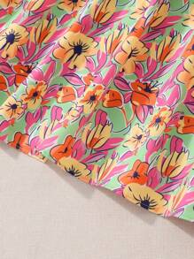 少女白色露肩短袖花卉印花裙套装