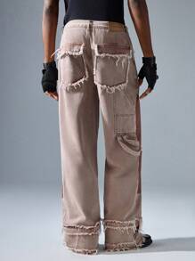 NEON BLANC Men's Streetwear Woven Denim Jeans - Pink - View 3