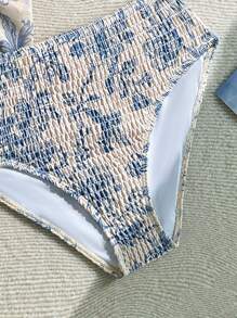 Teen Girls Bikini Sets Fashion, Leisure, Elegant Blue Flower Knitted Bikini 3 Pieces Set With Mesh Skirt Strap, Embracing Craftsmanship, Thin Style Suitable For Vacation, Summer Swimming - Multicolor - View 5