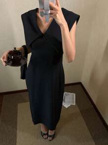 DAZY Vestido ajustado con cuello en V y cintura fruncida, vestido de verano elegante. Ropa de vuelta al colegio - Negro - Ver 1