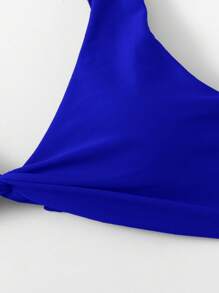 SHEIN Swim Top de bikini de unicolor con nudo delantero, para vacaciones/playa - azul real - Ver 3