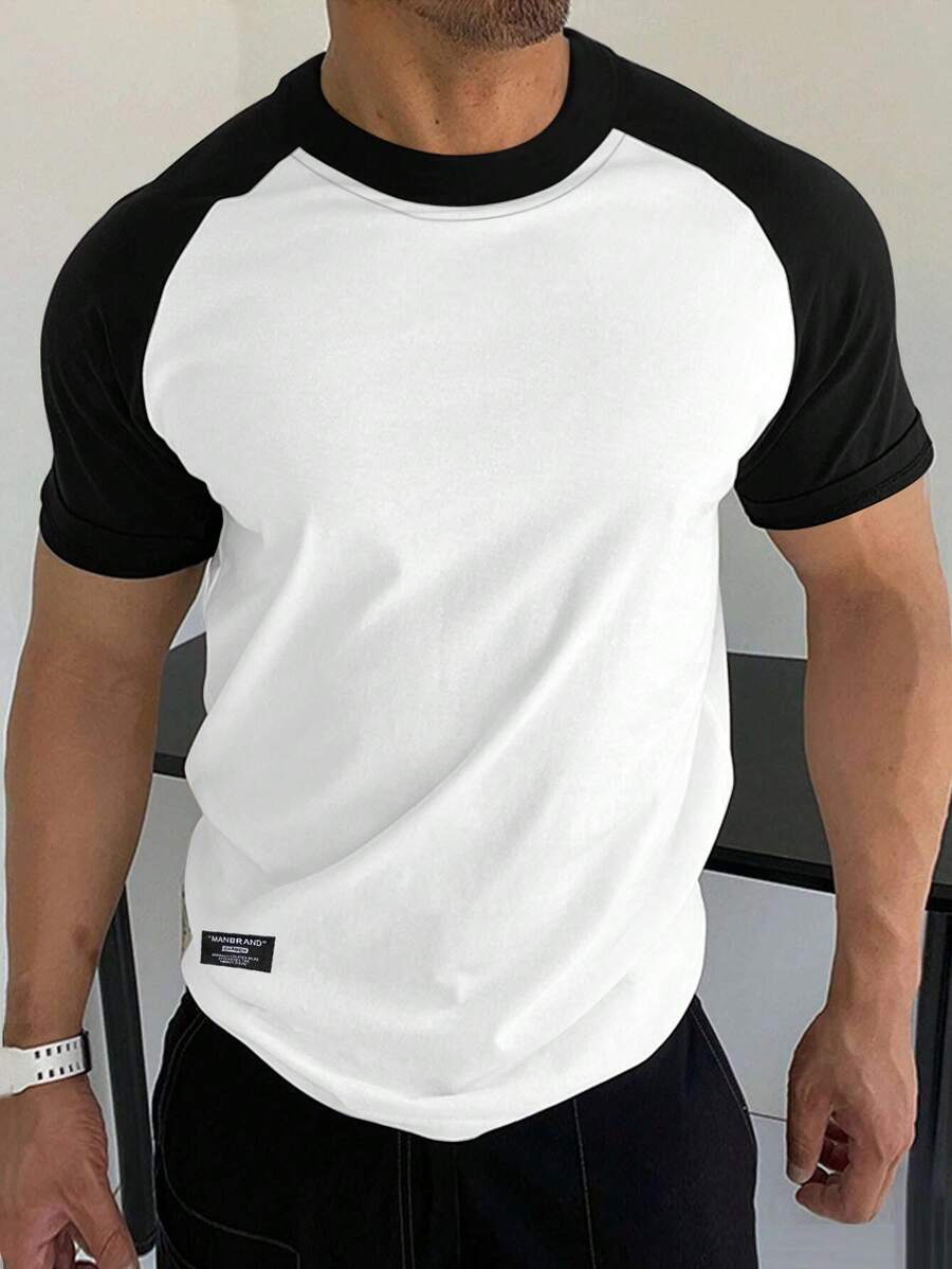 Manfinity Homme Men's Contrast Color Round Neck Short Sleeve Casual T-Shirt Men Tee Shirts Men T Shirts Casual Men Clothing Men T Shirts - Multicolor - View 1