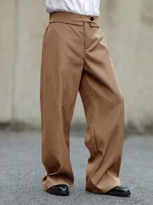 Manfinity Homme Men's Casual Versatile Solid Color Straight Leg Pants - Brown - View 3