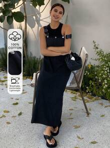 DAZY 1 Stück Damen Midi-Kleid mit verstellbaren Trägern und einfarbigem Design, Sommerkleid, Herbstmode