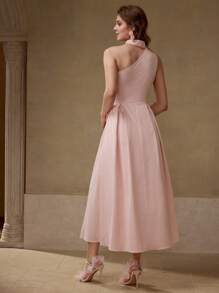 MOTF 3D FLOWER ASYMMETRICAL NECK MID-LENGTH DRESS - Pink - View 6