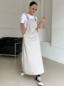 DAZY Solid Slant Pocket Pinafore Dress Without Tee - Light Grey - View 7