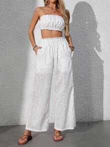 INAWLY Women's Elegant Embroidered 2 Pieces Vacation Set - White - View 5