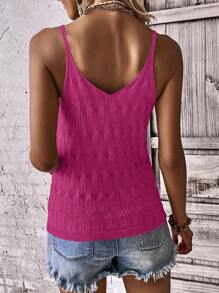 EMERY ROSE Vacation Casual Solid Color Textured Camisole Knit Top - Purple - View 2