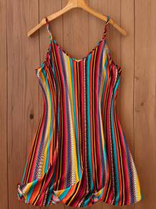 SHEIN LUNE Vestido casual de verano con cuello de pico en V y tirantes para mujer talla grande con rayas arcoíris