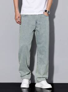 Claim Dot Loose Fit Men's Slant Pocket Straight Leg Jeans - Blue - View 3