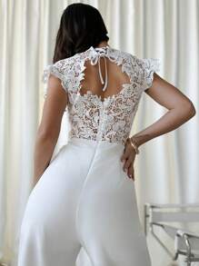 Firerie Bộ đồ liền thân ống rộng cạp cao màu trắng thanh lịch tối giản quyến rũ lãng mạn dành cho nữ, thích hợp để đi làm, ngày lễ tình nhân, hẹn hò, tiệc tùng, mặc hàng ngày - trắng - Xem 3