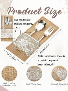 SHEIN 11*22Cm 亚麻蕾丝餐具架餐具袋，银器架刀叉袋亚麻餐巾袋，适用于婚礼派对、生日派对、家庭聚会、餐厅装饰礼物 5件/10件/20件/30件可选 - 彩色 - 查看 10