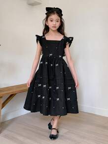 DAZY Tween Girl Fall Clothes Square Collar Cap Sleeve Allover Print Embroidered Woven Summer Dress,Back To School Clothes
