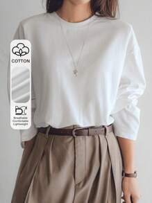 Dazy-Less Casual Loose Solid Color Long Sleeve Women T-Shirt,Business Casual Women